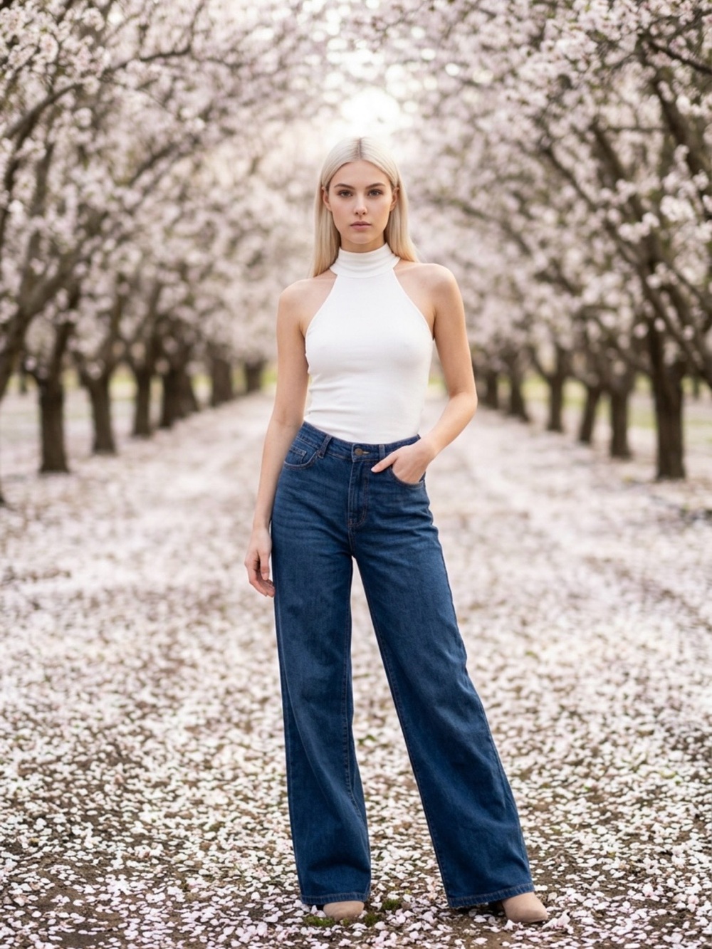 Serra Wide-Leg High-Rise Jeans in Dark Blue